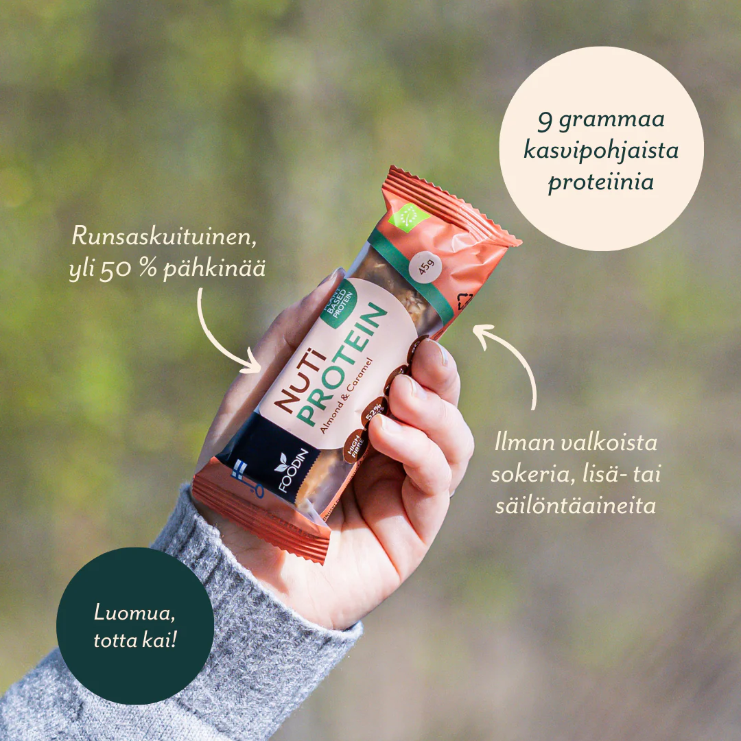 Foodin NUTI Luomu Pähkinäpatukka Protein, Almond & Caramel - Image 2