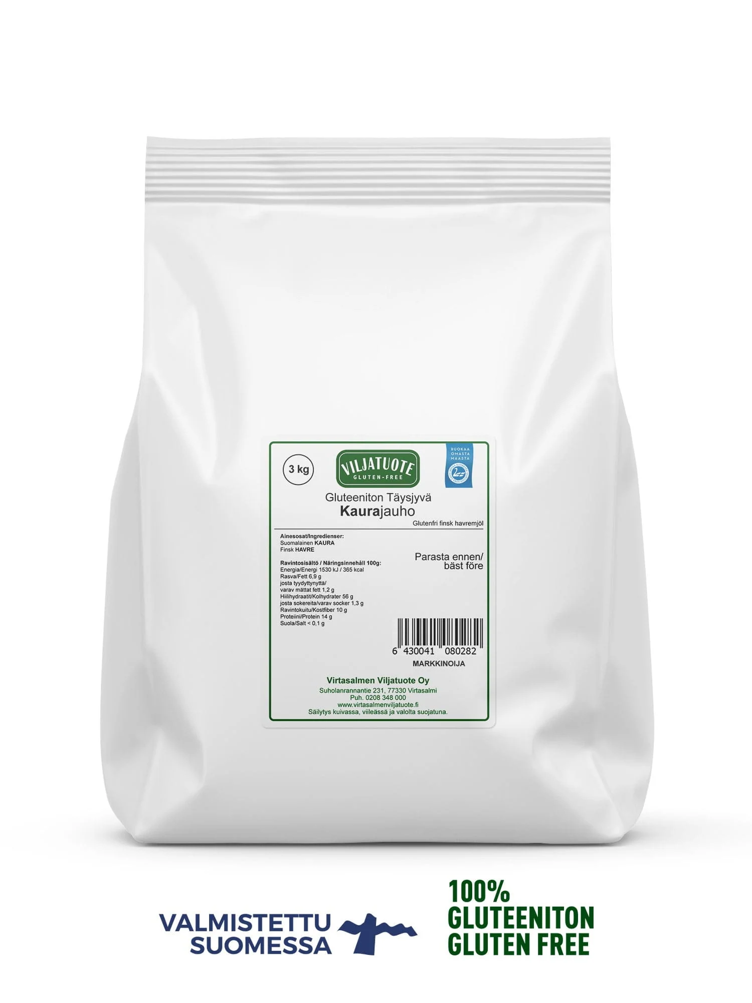 Virtasalmen Viljatuote Gluteeniton Höyrytetty Täysjyvä Kaurajauho, 3 kg (Parasta ennen 10.06.2026)